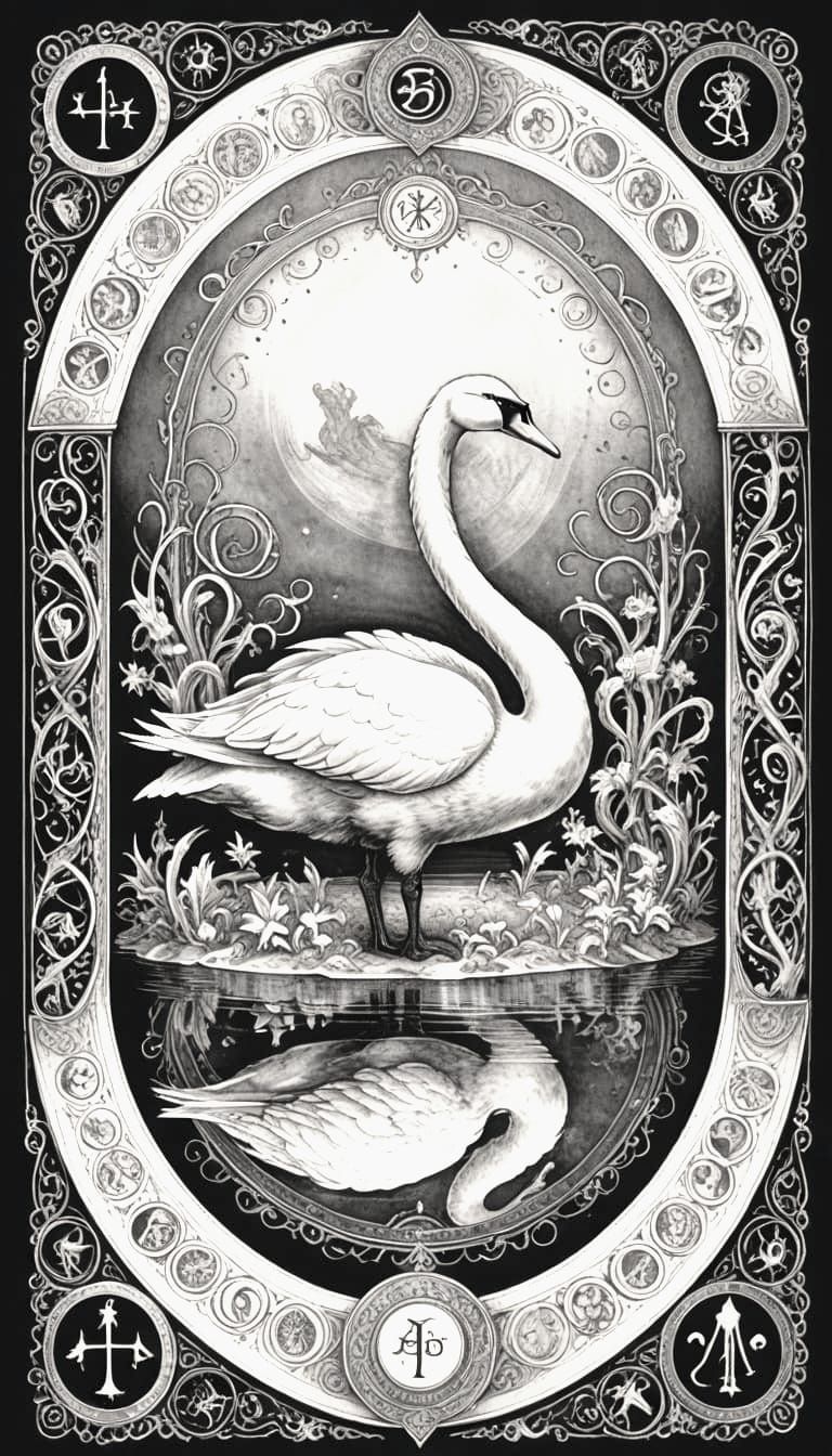 Monochrome Alchemical Swan Illustration in Albrecht Dürer St...