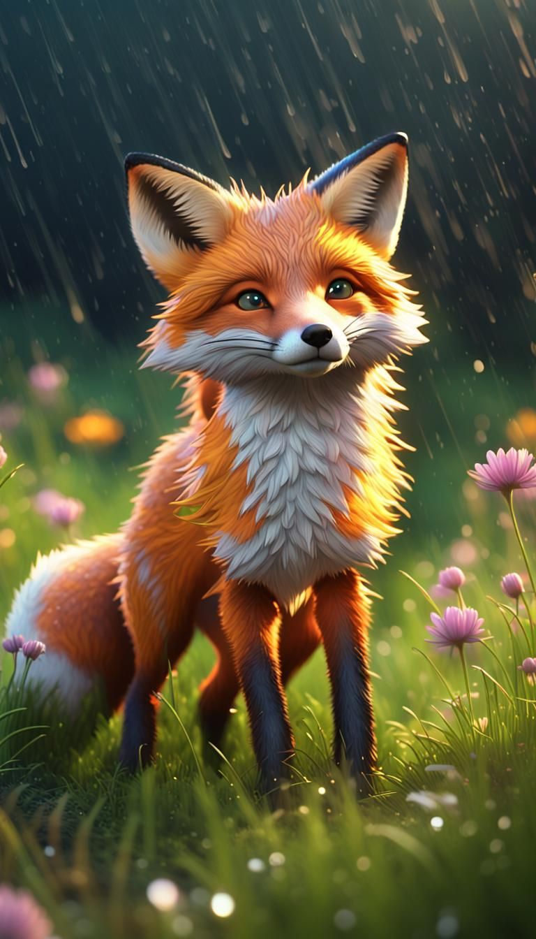 Cute Fox Rainy Medow