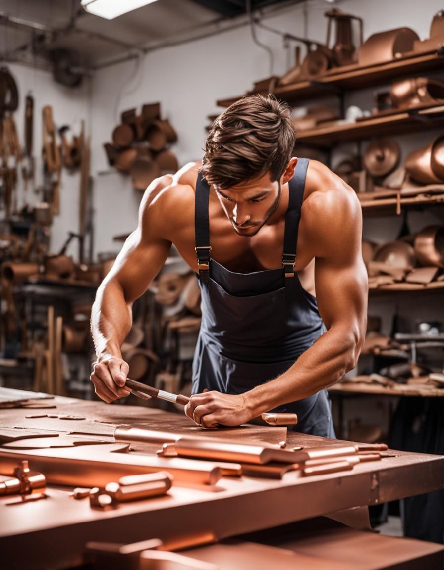 Young Metal Artist Works in Copper Atelier