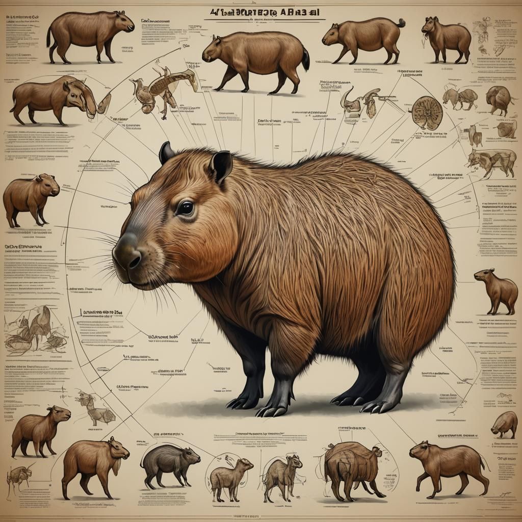 Intricate Capybara Anatomical Diagram in Stunning Infographi...