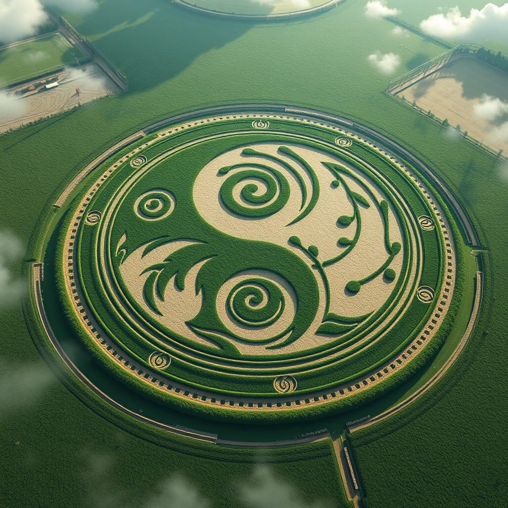 Ethereal Yin Yang Symbol Formed by Ancient Mysterious Crop C...