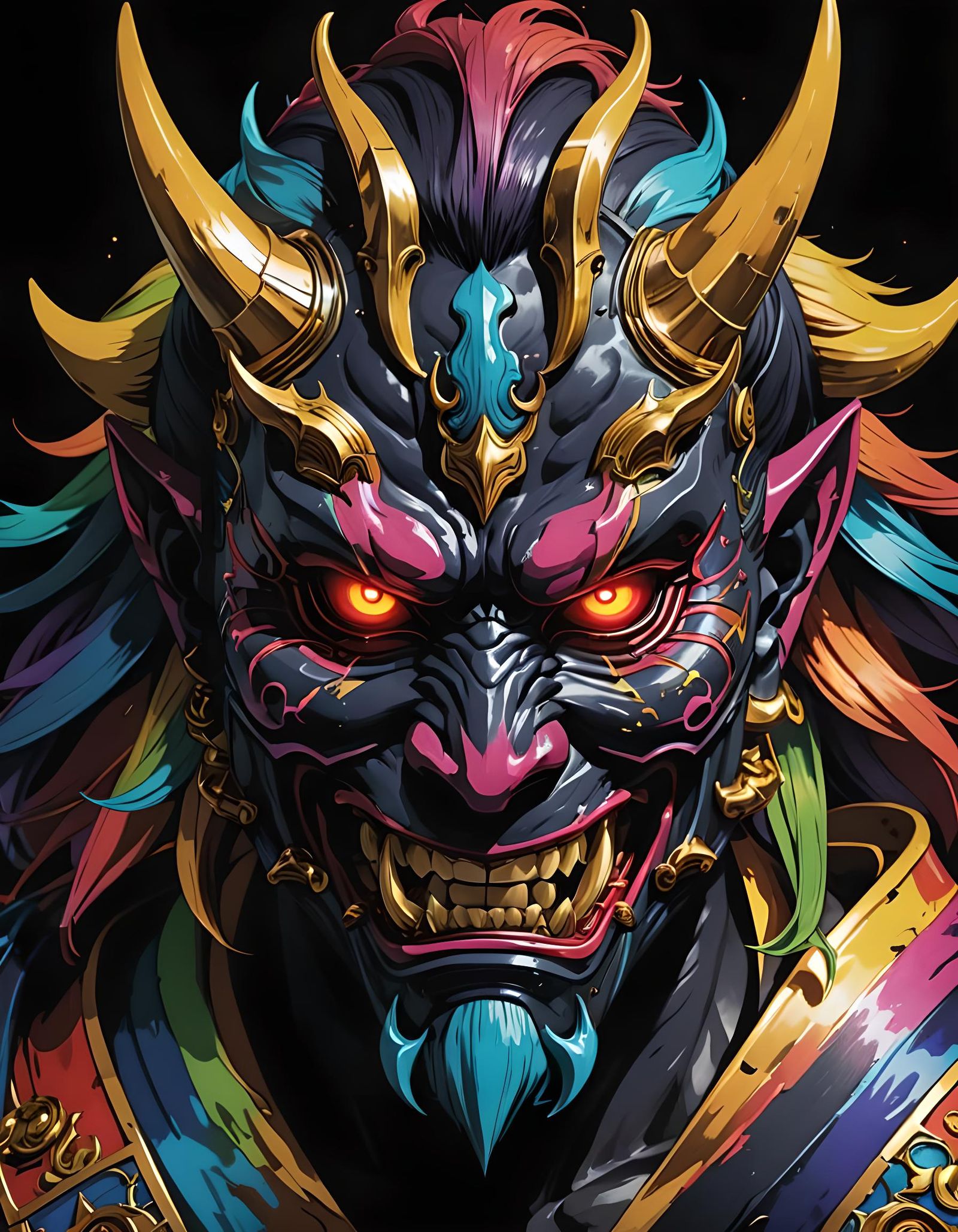 Rainbow Oni Mask in Anime Style