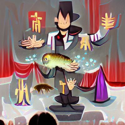 Mythical Stage Magician Enthroned by Aquatic Beings