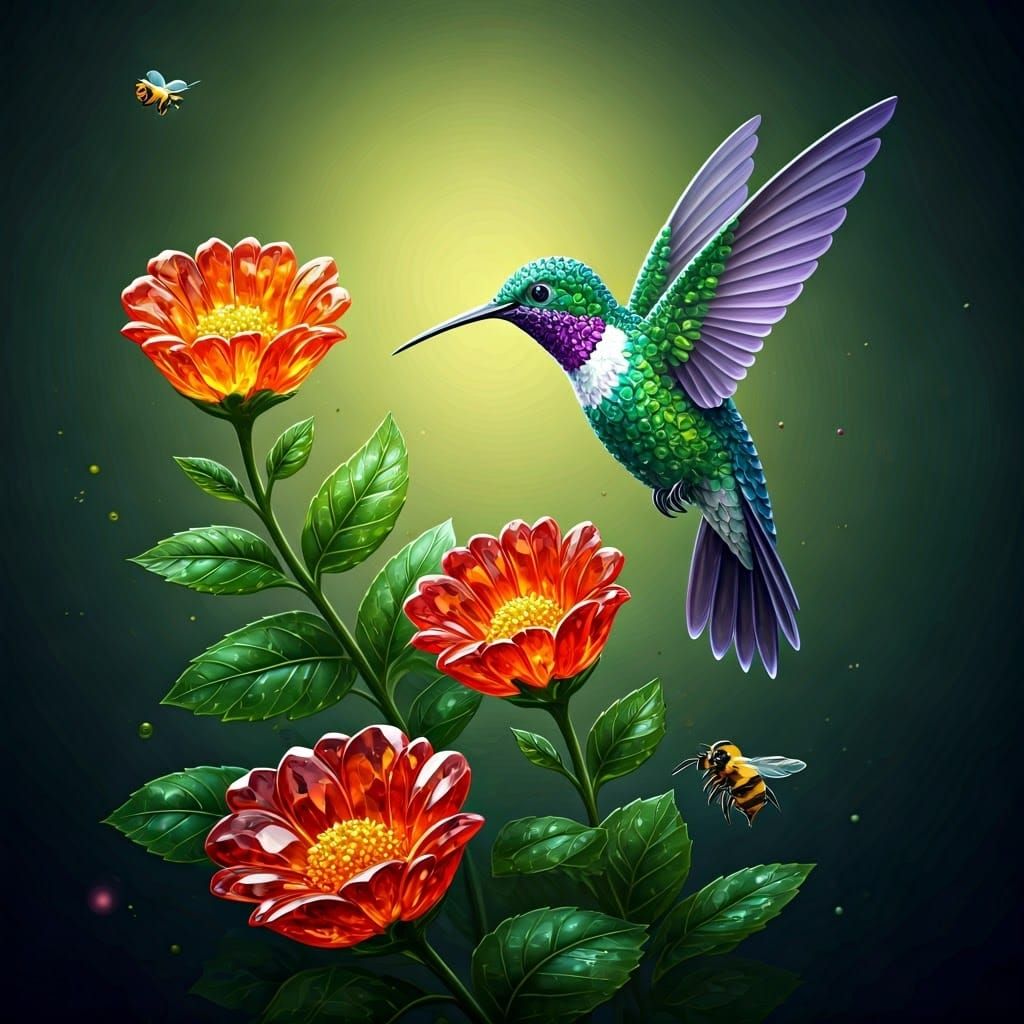 Gems and Graffiti Hummingbirds in Vibrant Street Art