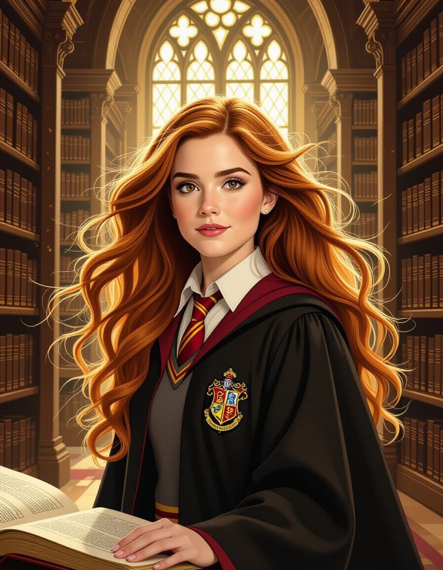 Hermione Granger in Mystical Library, Golden Lighting