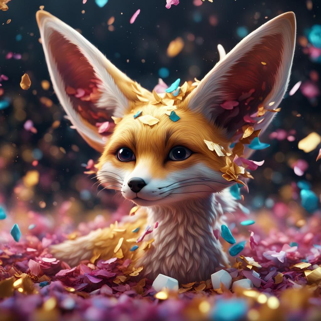 Vibrant Confetti Fennec Fox in Fantastical Landscape