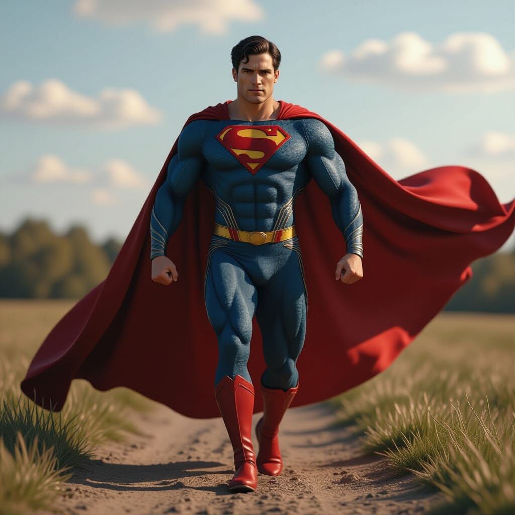 Hercules Superman in Hyperrealistic 1917 Style with Long Cap...