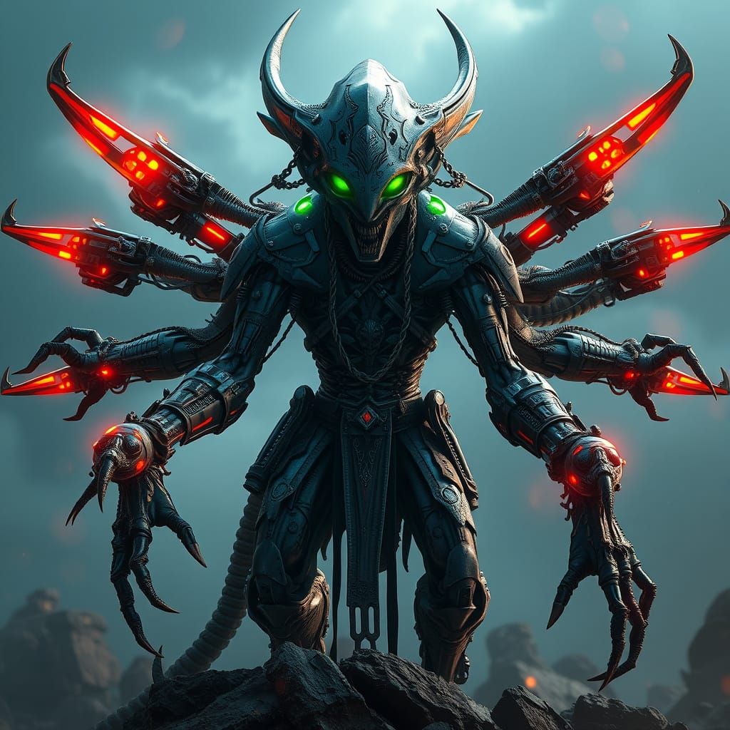 Orion Alien Cowboy Mechanic in Majestic Digital Landscape