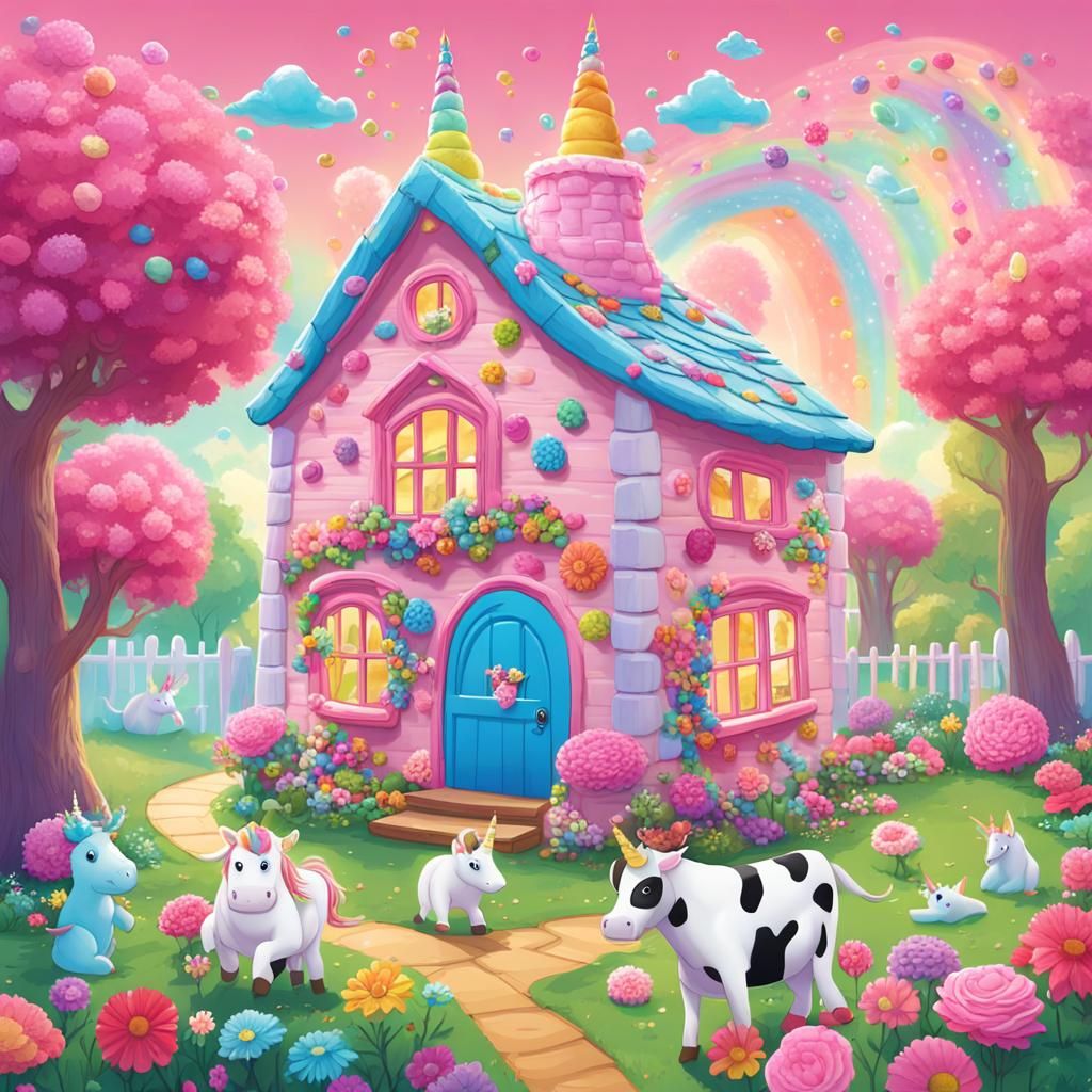 Whimsical Unicorn House with Rainbow Accents