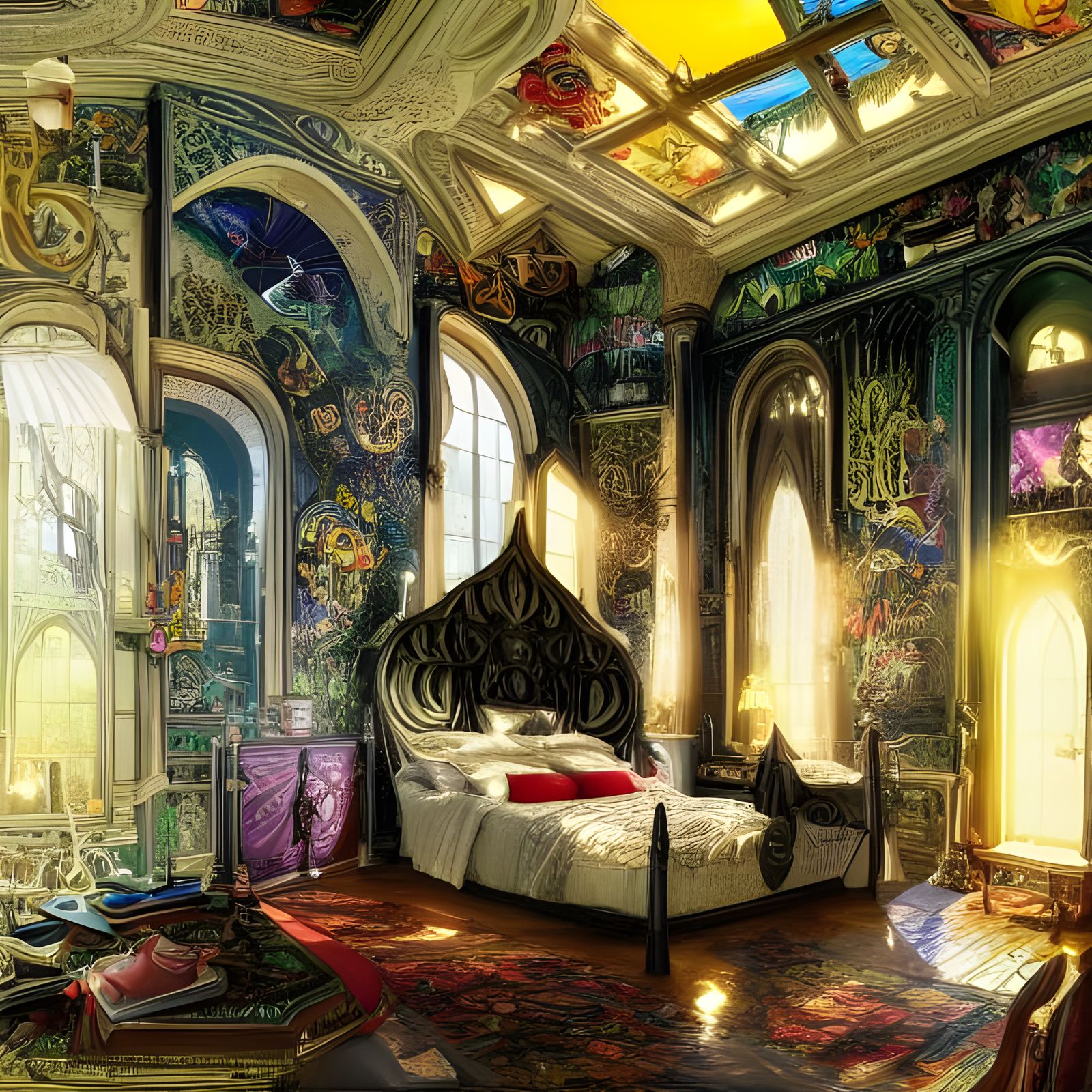 Gothic Master Bedroom Illuminated by Sunlight