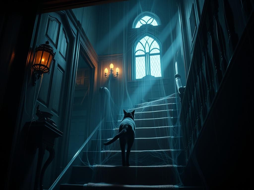 Mysterious Cat Emerges from Haunted House Shadows