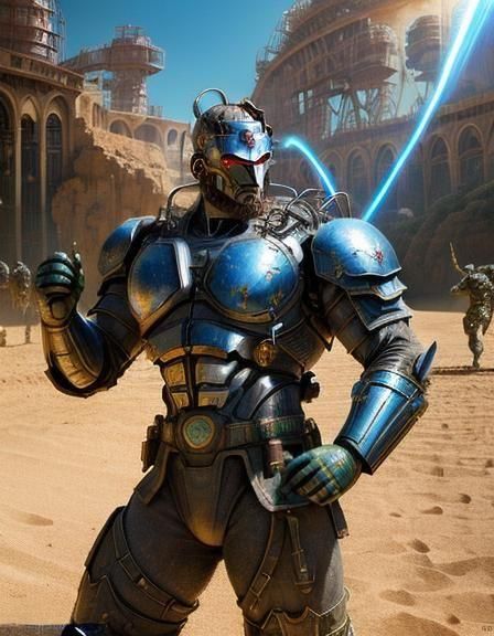 Radiant Gladiator Warrior in Aetherpunk Attire