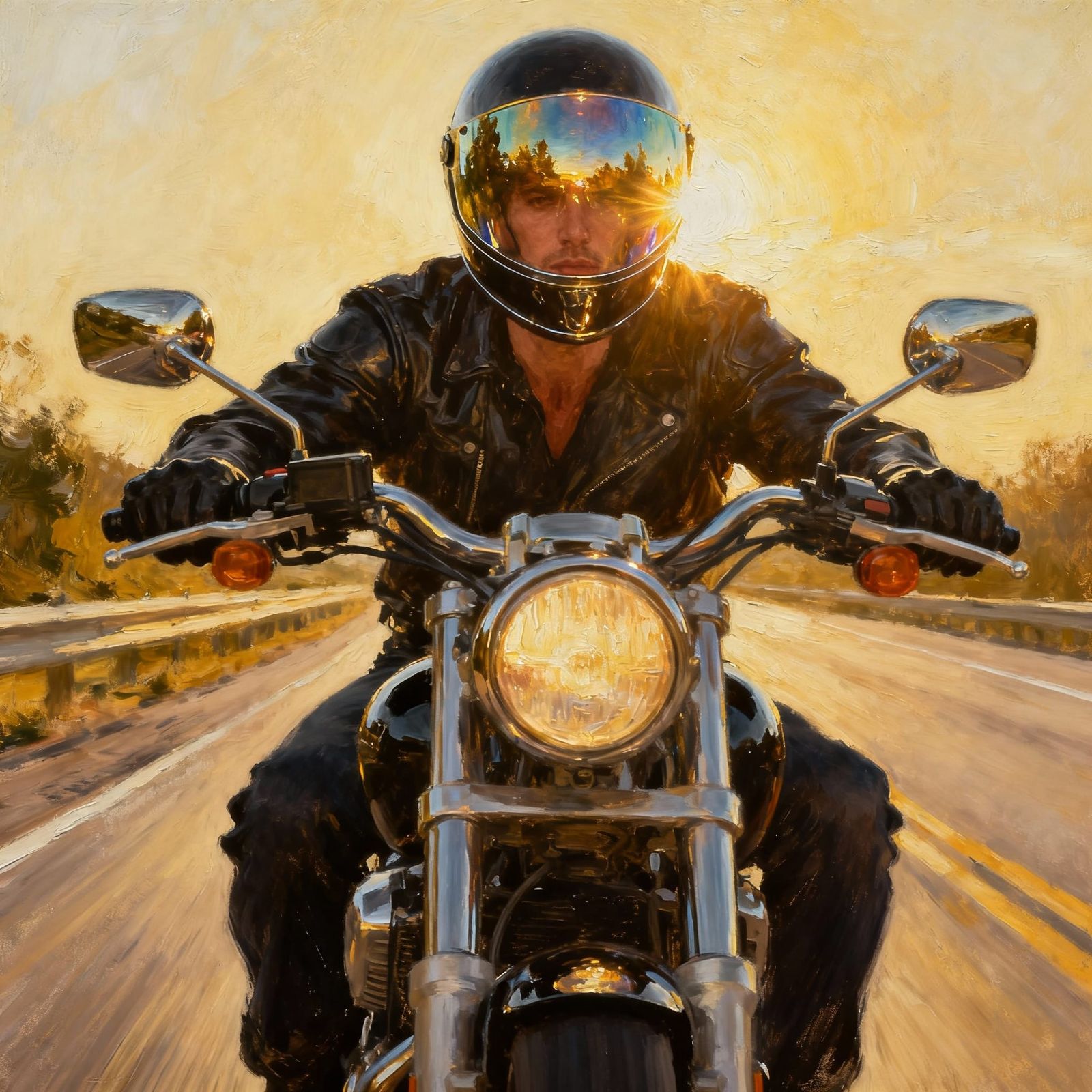 Man Riding Motorcycle on Sun-Drenched Highway