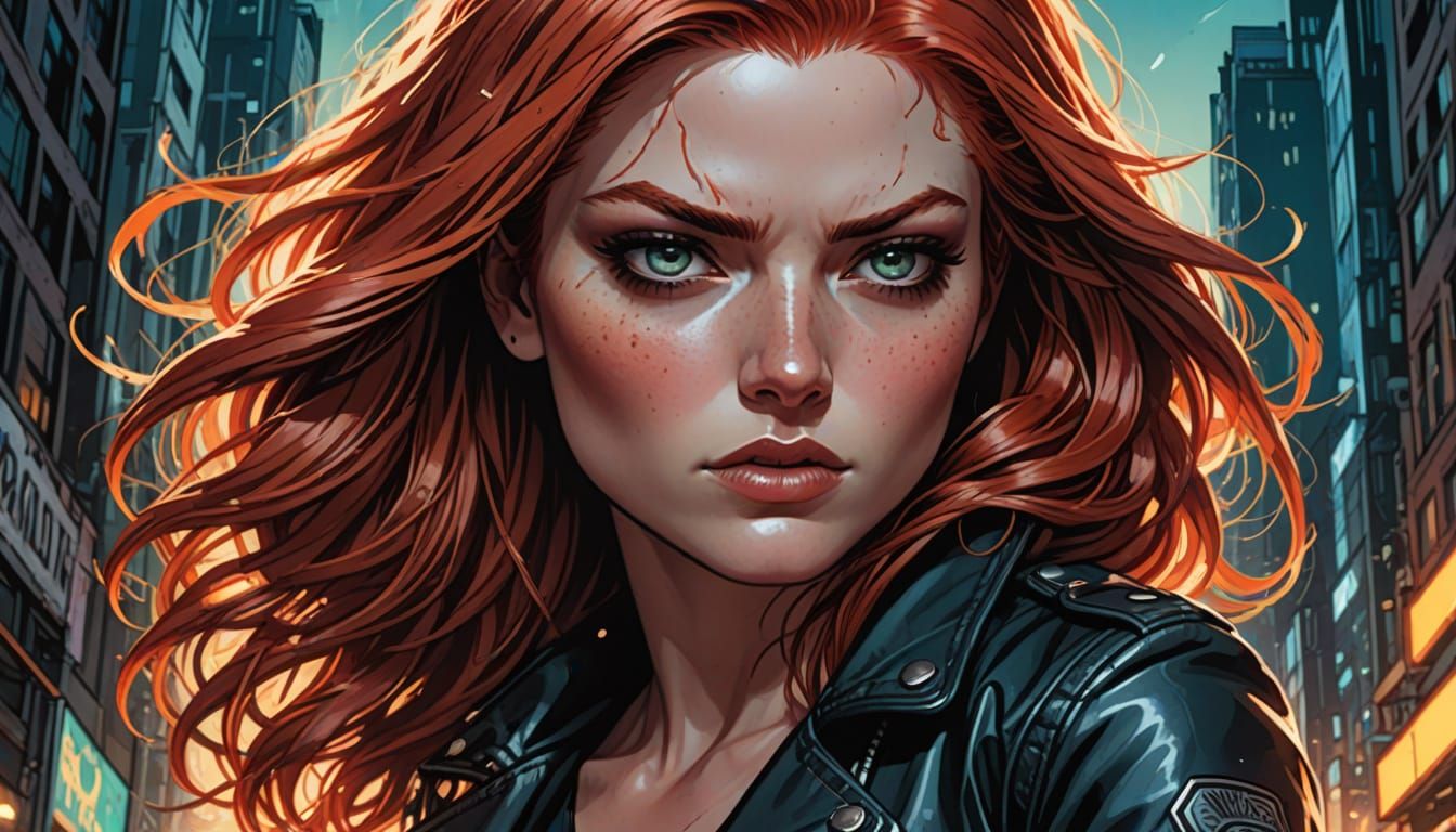 Red-Haired Girl in Comic Book Art Style