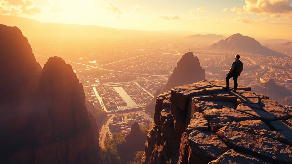 Vibrant Urban Oasis from a Cliffside Perch