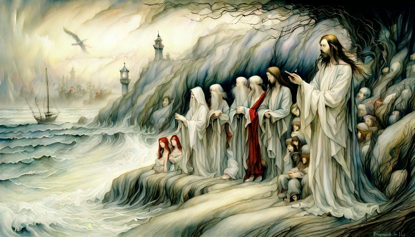 Jesus Teaching by the Seaside: Ethereal Fantasy Art