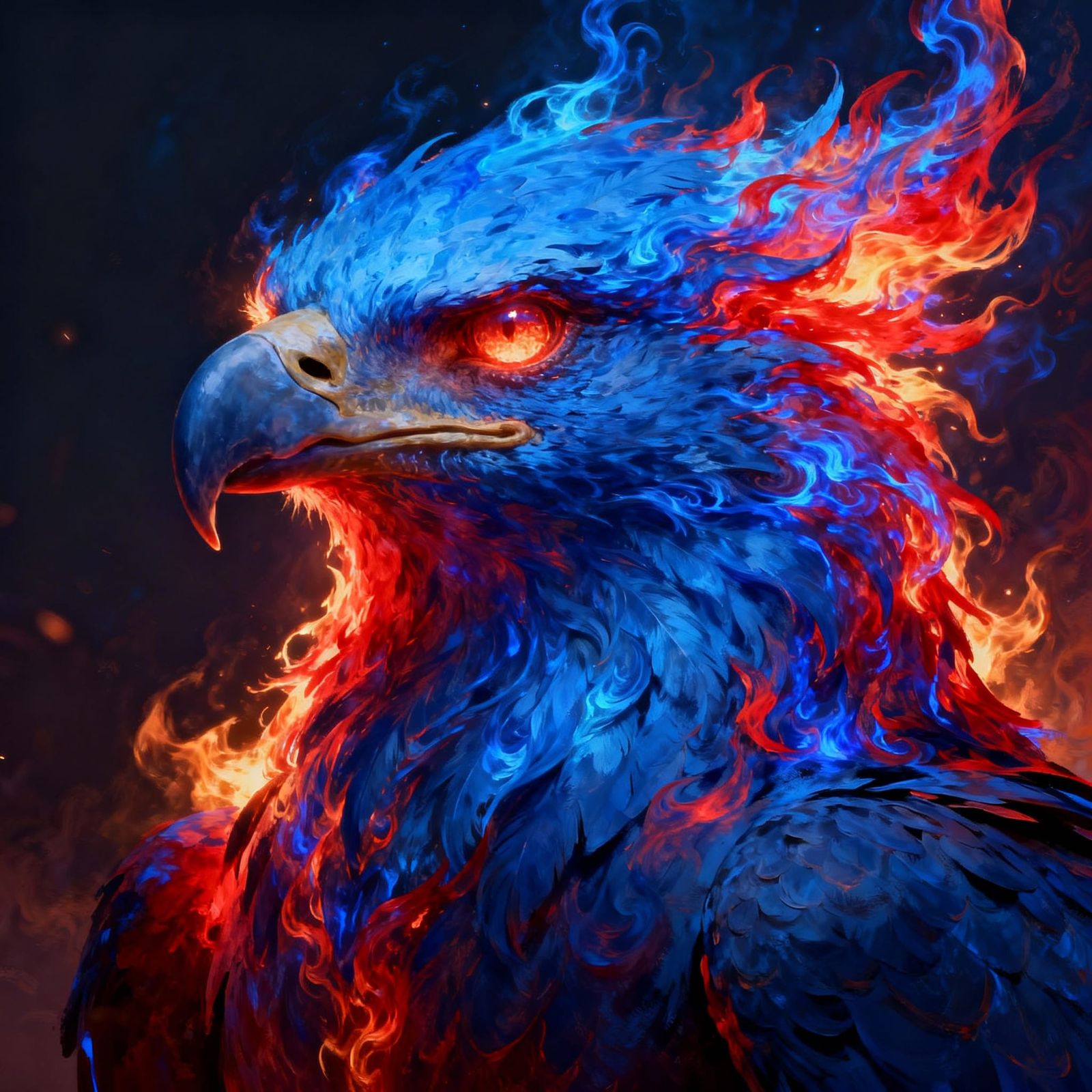 Fiery Phoenix Eagle Headshot in Dramatic Digital Painting St...