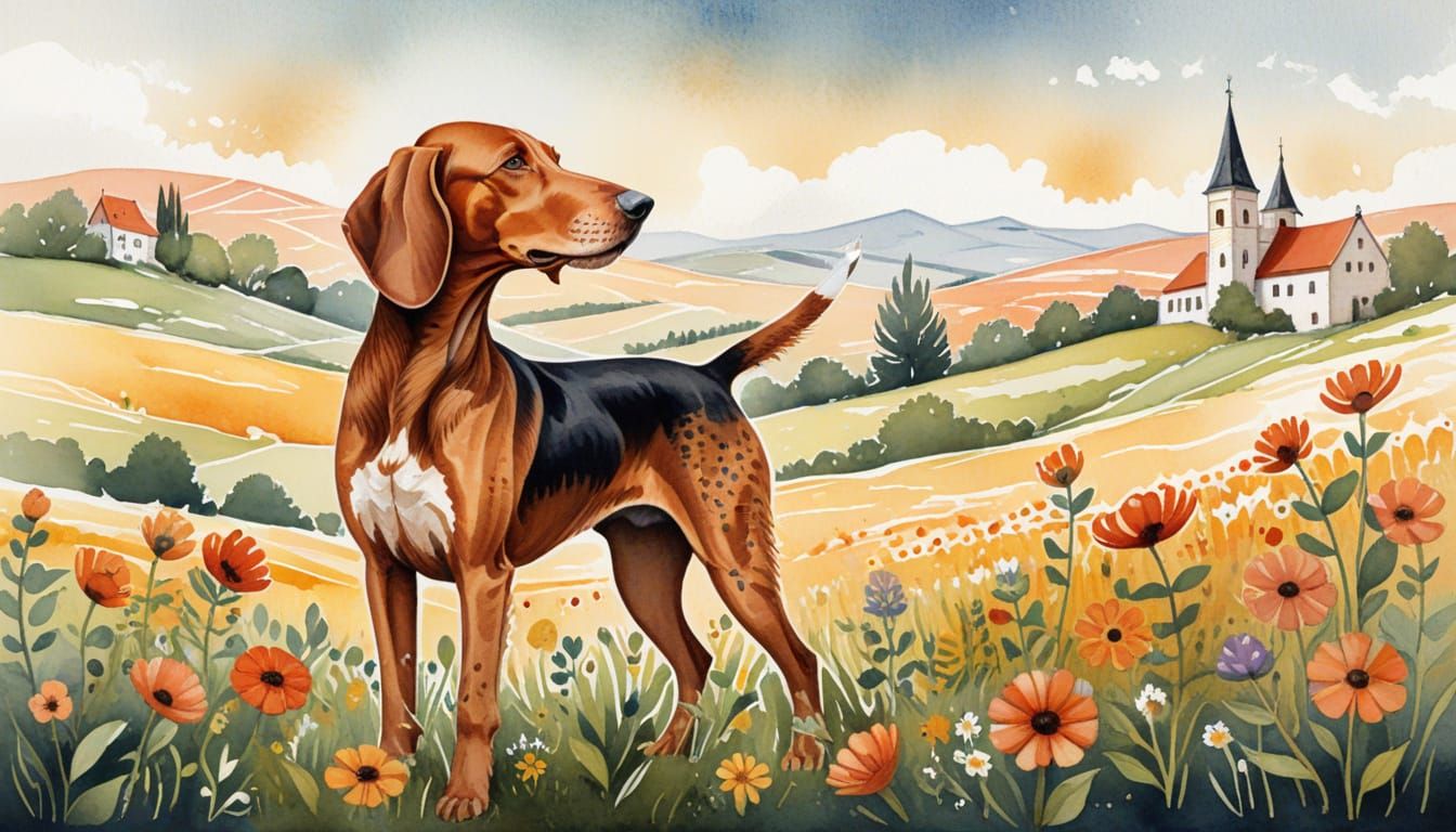 Hungarian Hound in Traditional Folk-Art Style