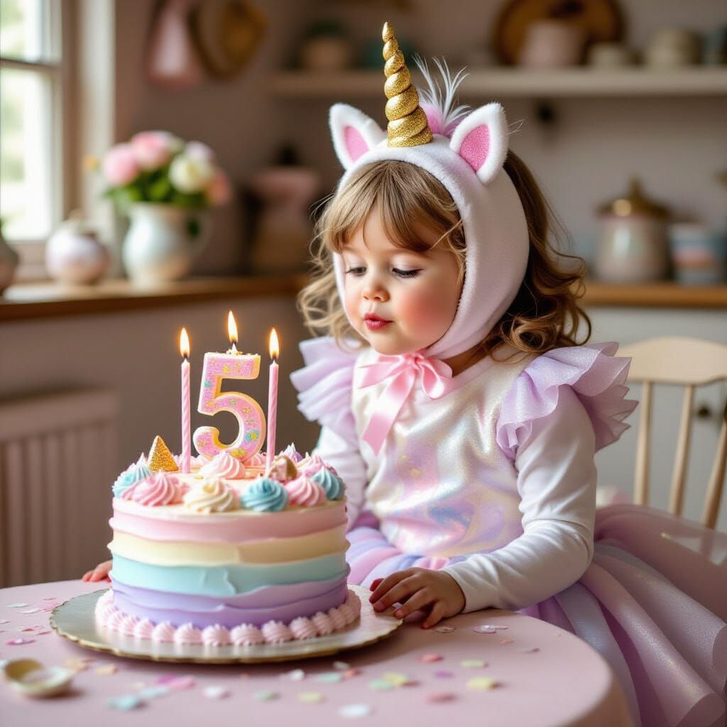 Girl in Unicorn Costume Celebrates Birthday