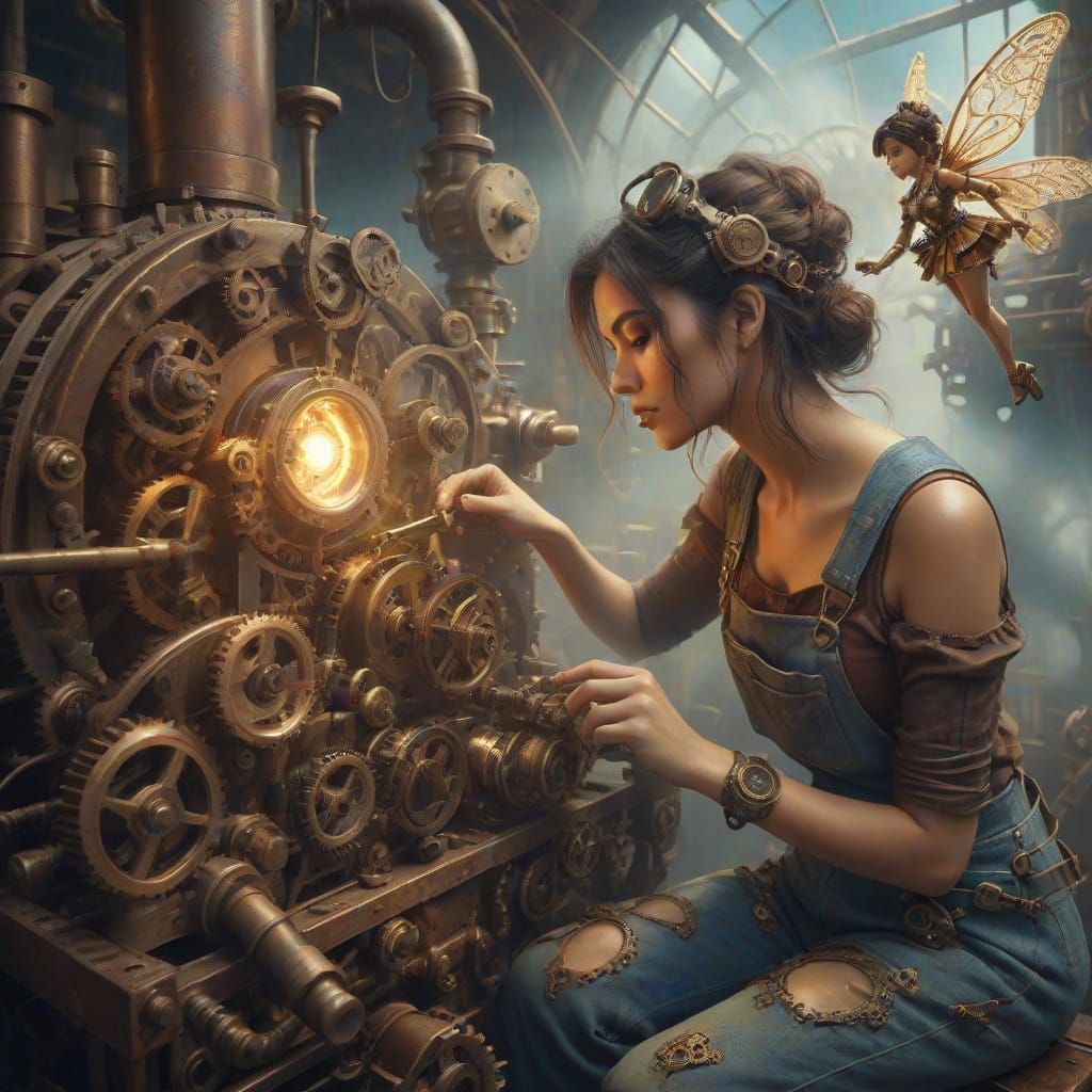Steampunk Mechanic with Flying Fairy