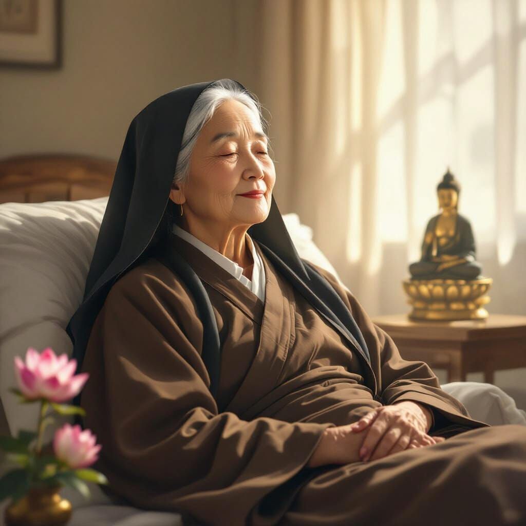 Serene Elderly Chinese Nun Passes Peacefully at 87