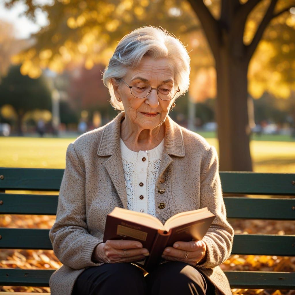 Elderly Woman Reading: Portrait Photography in Autumn