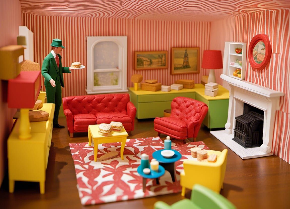Whimsical Dollhouse Furnished with Sandwich Furniture