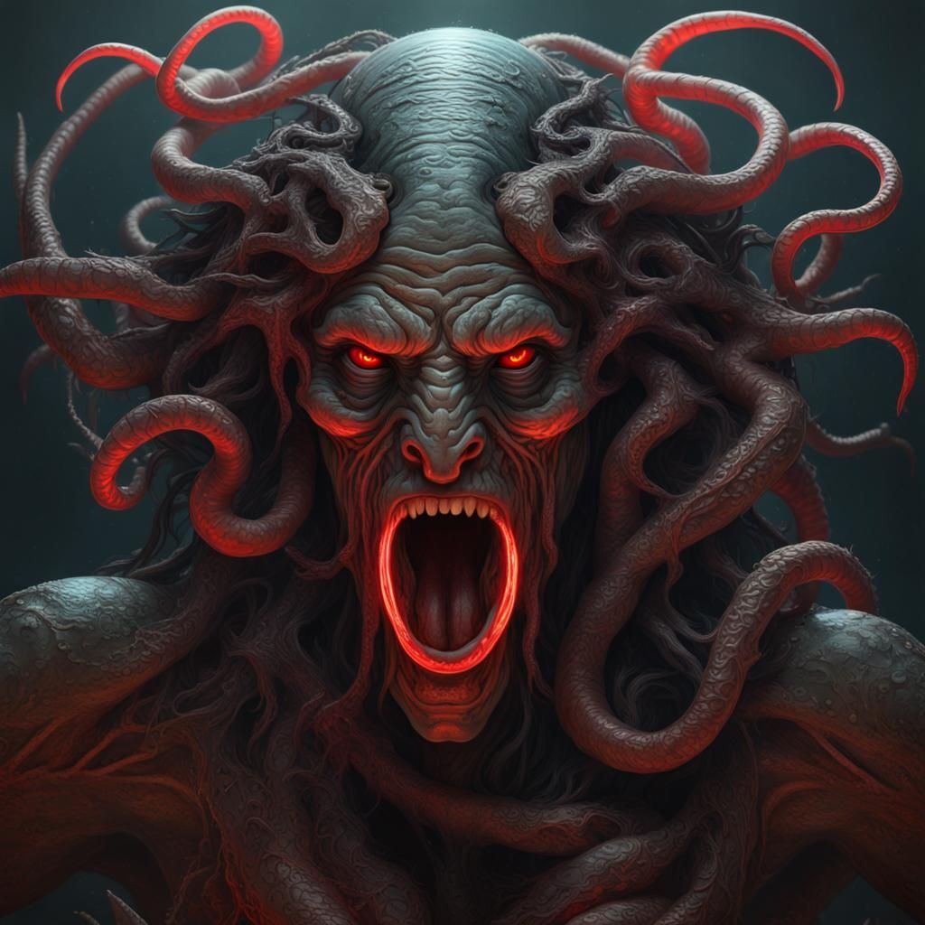 Medusa Masterpiece in Neon Dark Fantasy Style