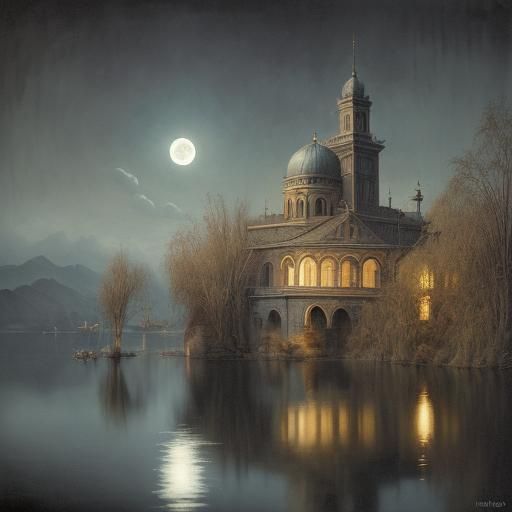 Moonlit Serenity in Watercolor Style