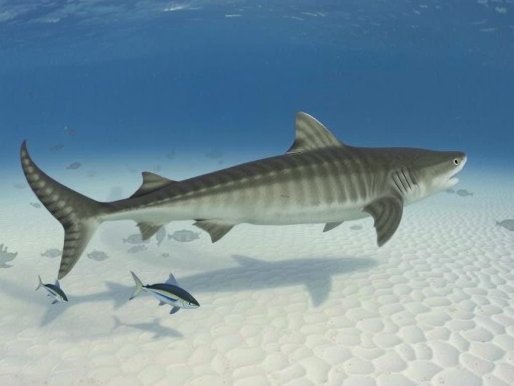 Majestic Tiger Shark in Vibrant Coral Landscape