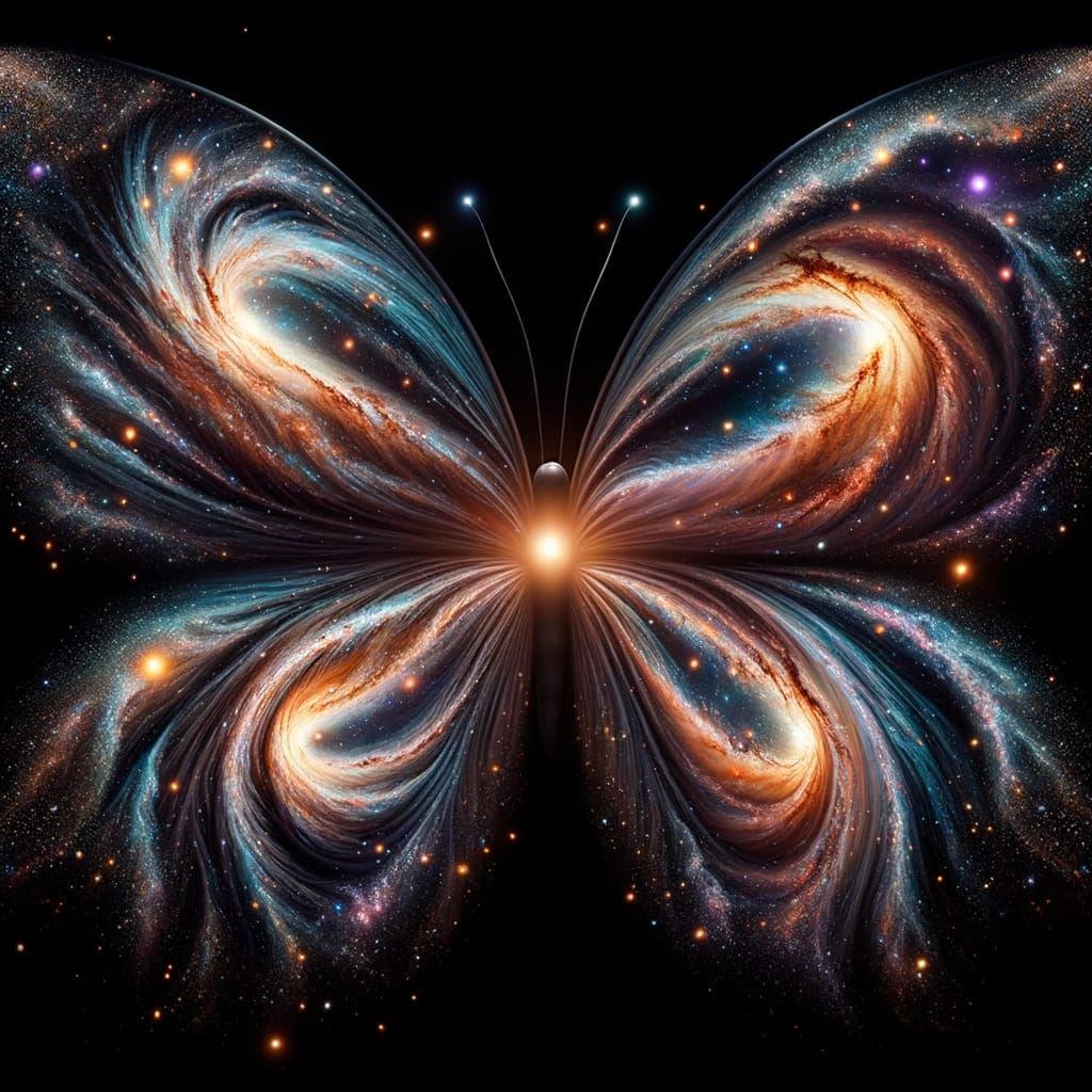 Cosmic Butterfly With Galaxies on Wings in Silent Ballet