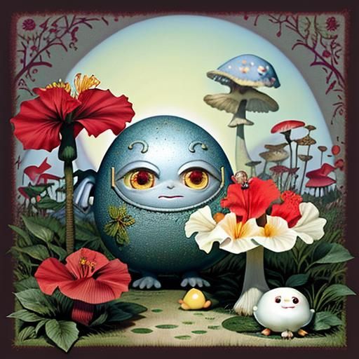 Eggs in a Whimsical Floral Wonderland, Inspired by Fantasy A...