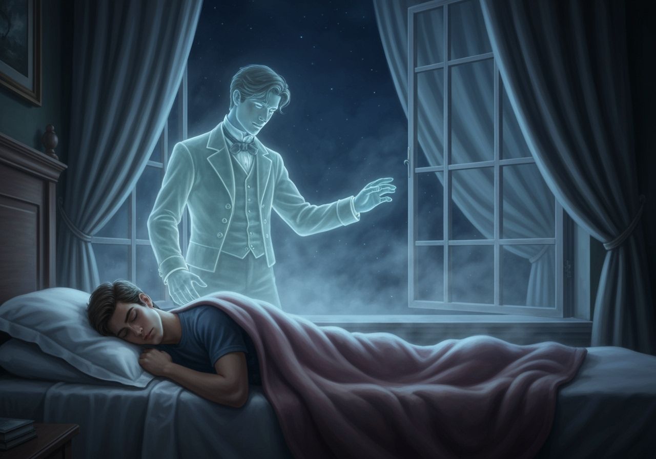 Victorian Ghost's Tender Watch Over Sleeping Man