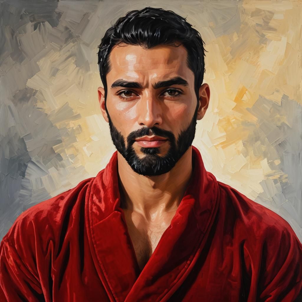 Handsome Arab-American Man in Vibrant Neo-Expressionist Port...