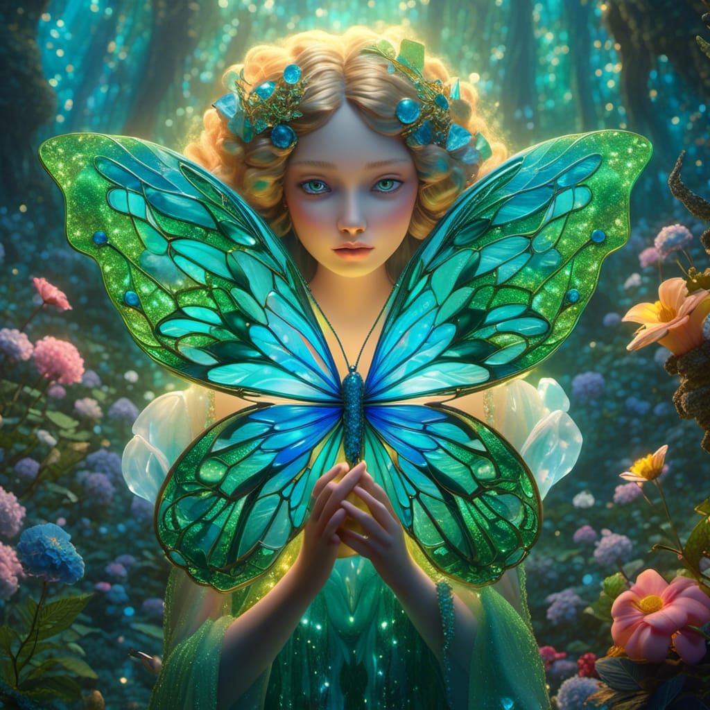 Surreal Butterfly in Shimmering Blue and Green Etherscape
