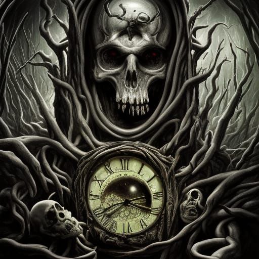 Dark Artwork of a Twisted Human Bone Clock