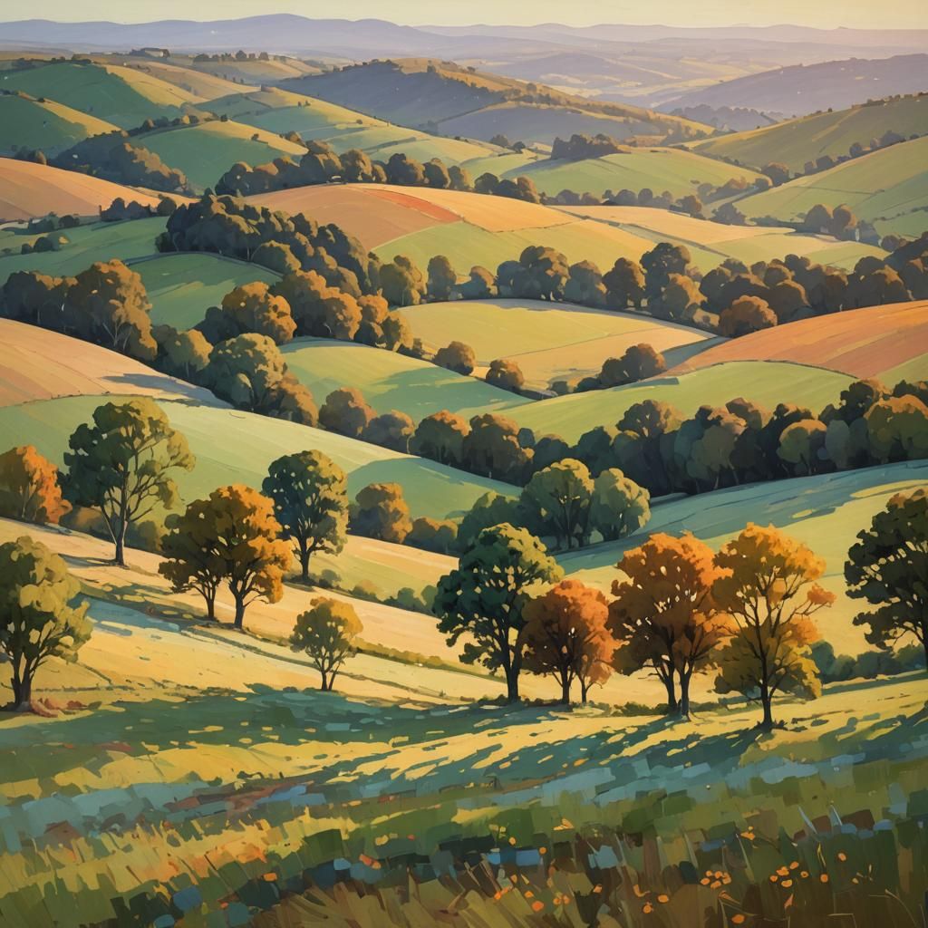 Surreal Countryside Sunset in Vibrant, Thick Brushstrokes