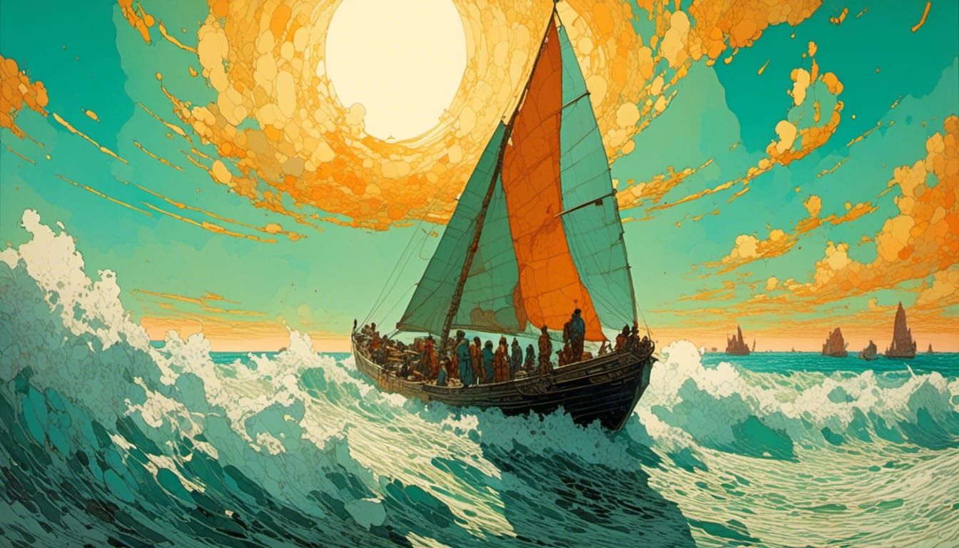 Vibrant Moebius Masterpiece: A Hellenistic Warship in Aquama...