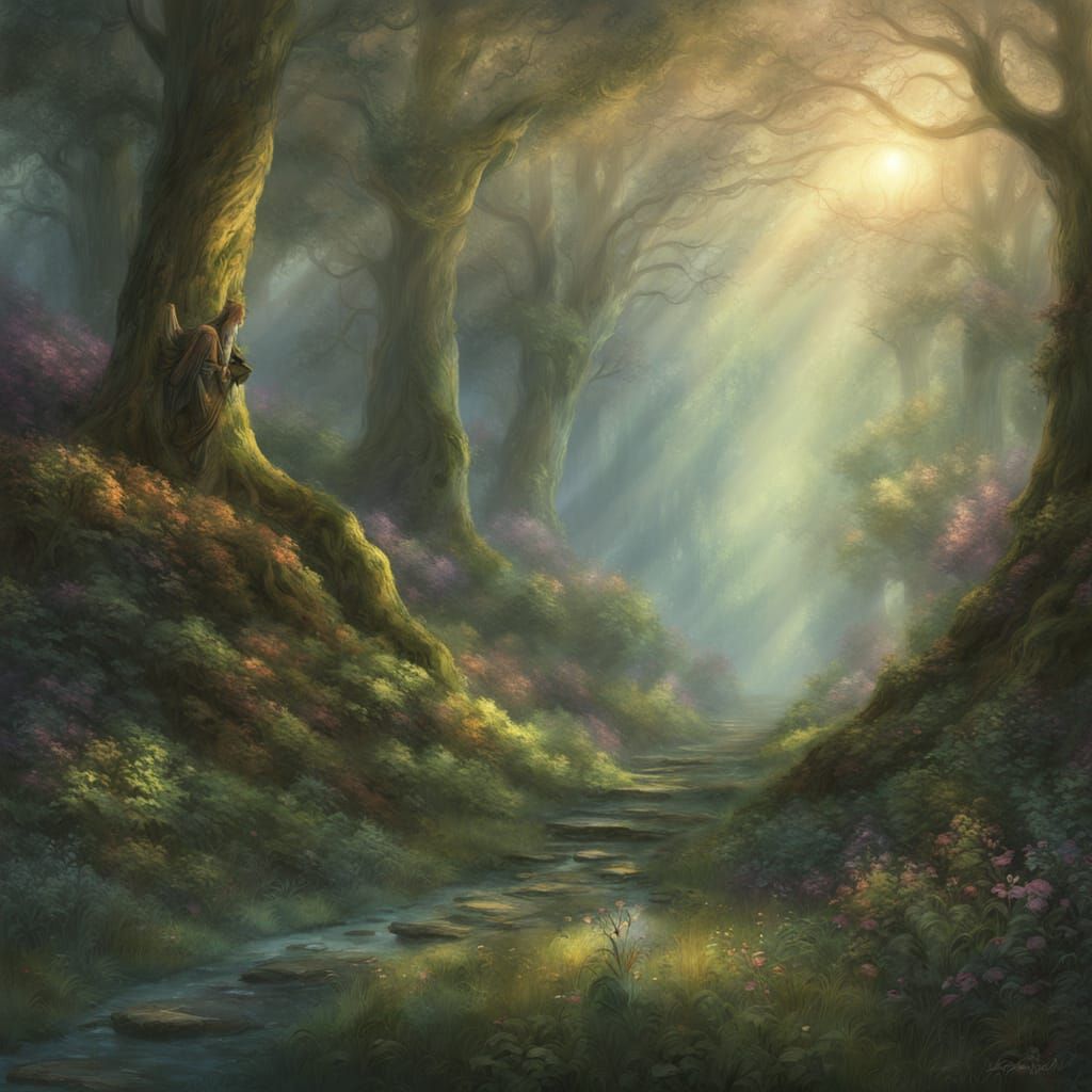 Ethereal Forest Wanderer in Mystical Mist