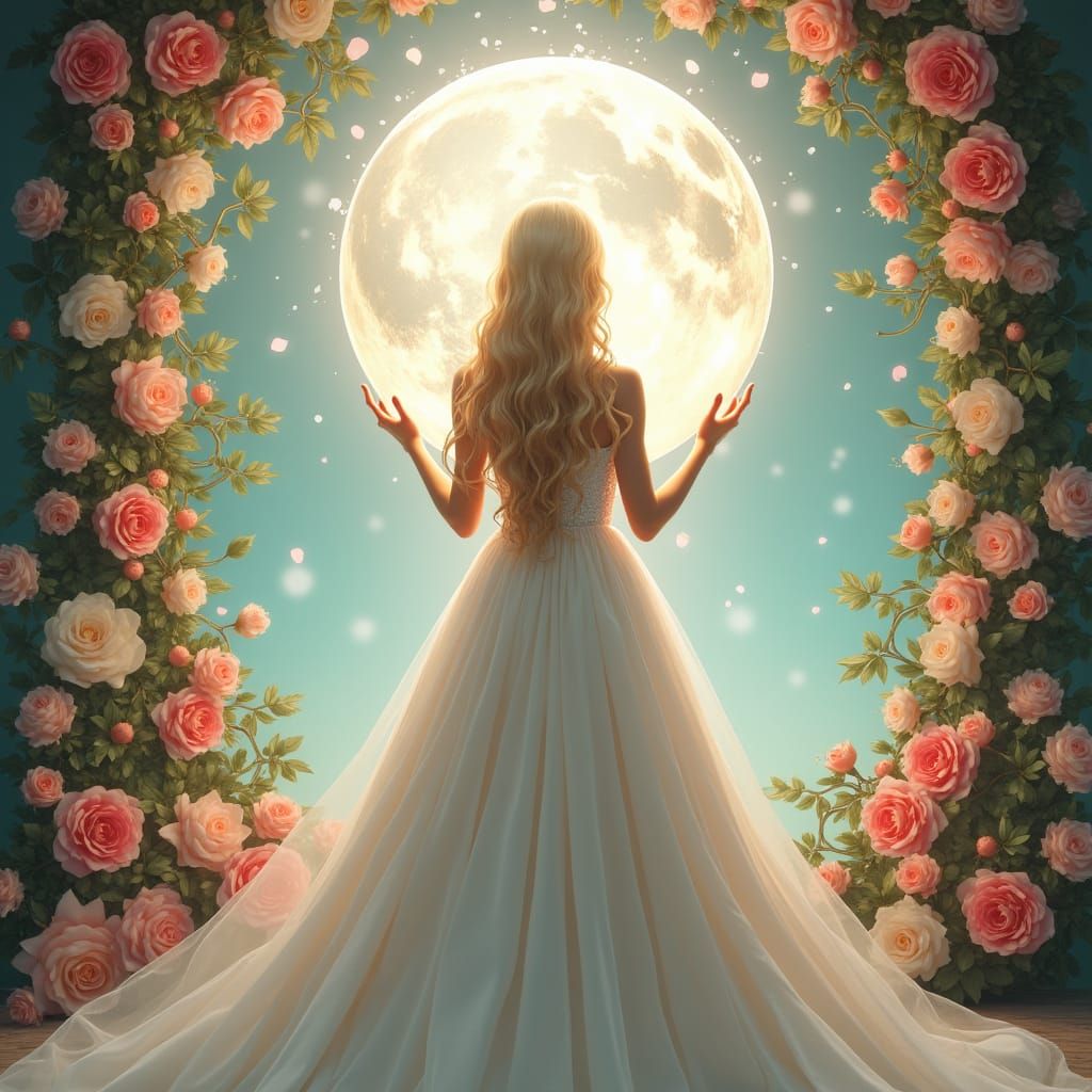 Ethereal Goddess Holding Radiant World Sphere in Soft Focus...
