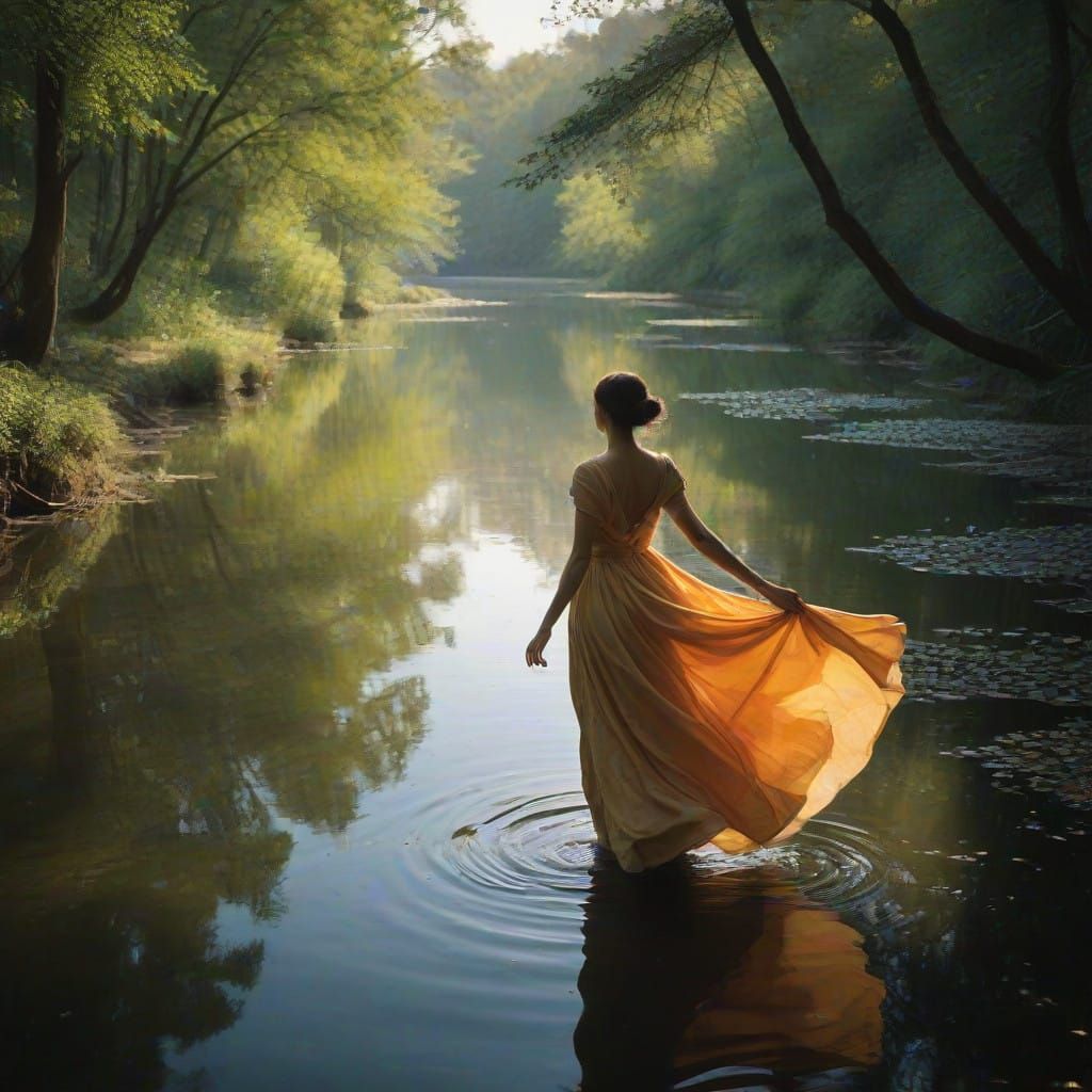 Ethereal River Dancer in Soft Pastels