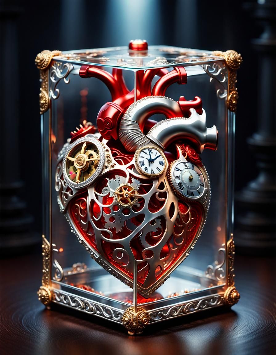 Elegant Biomechanical Heart in Glass Box