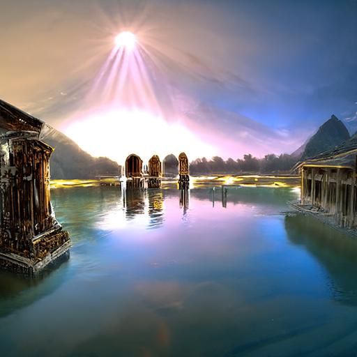 Sumerian temple in lake