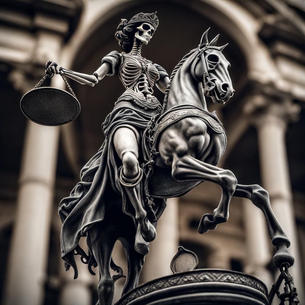 Gothic Lady Justice Unleashed on a Majestic Stallion