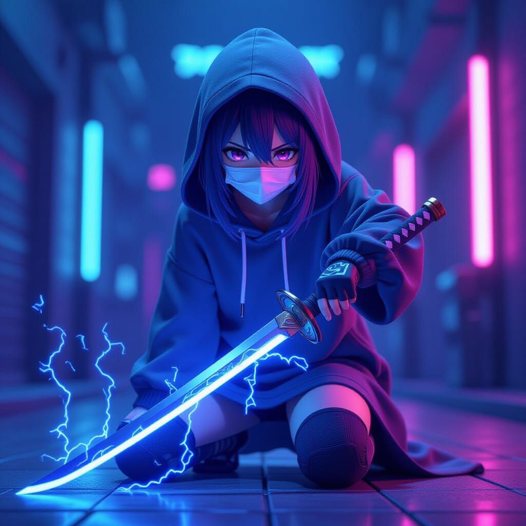 Anime Girl With Lightning Sword in 3D Art Style
