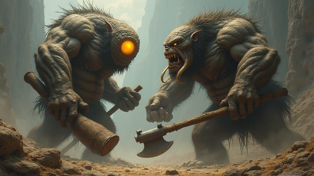 Titans Clash in Dark Fantasy: Cyclops vs Gargantuan Troll