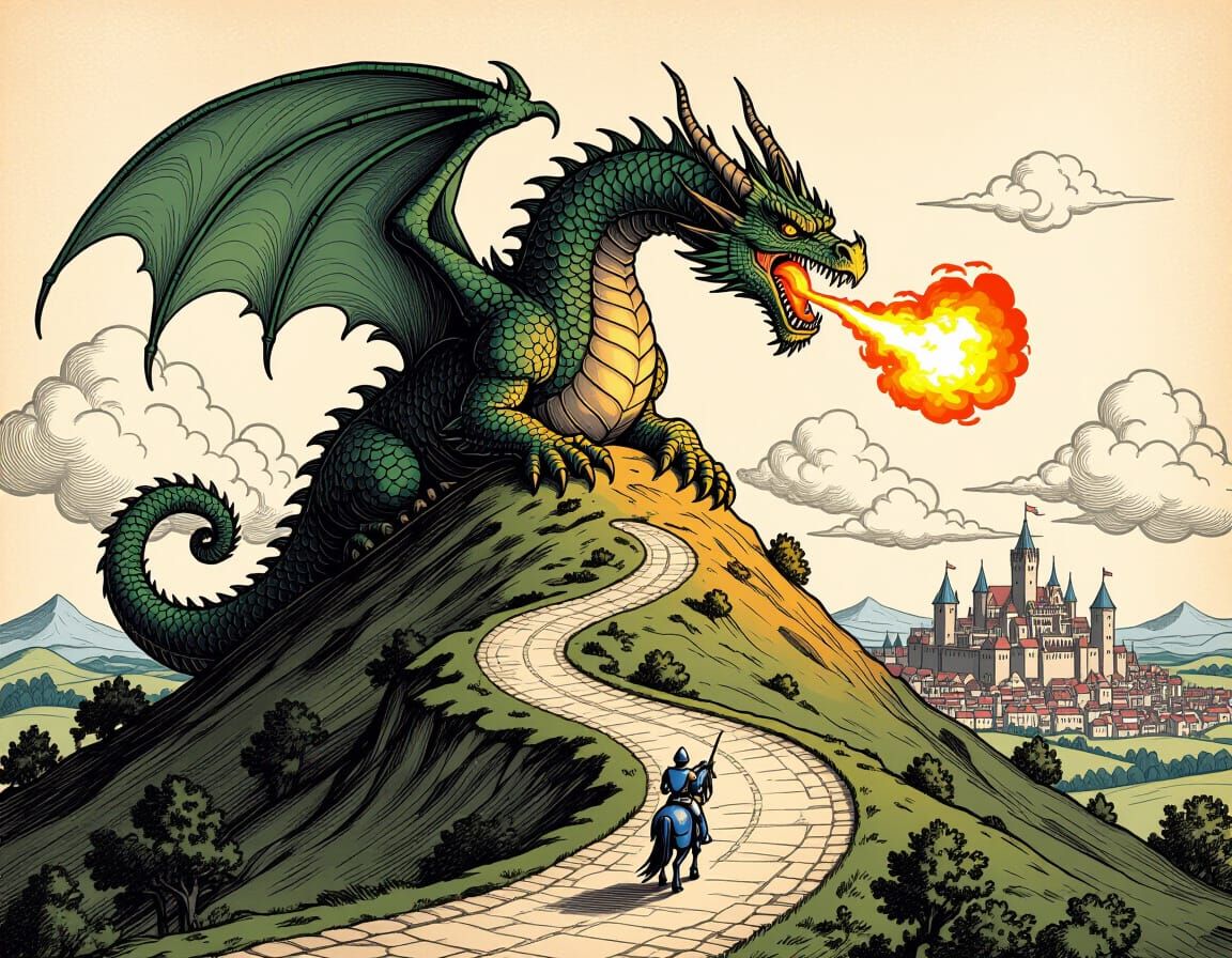 Engraved Dragon Tarrasque Roaring on Hill