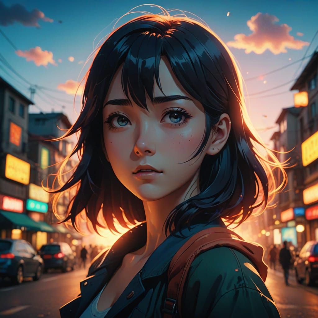 Anime Scenery Through Lens in Cel-Shaded Style