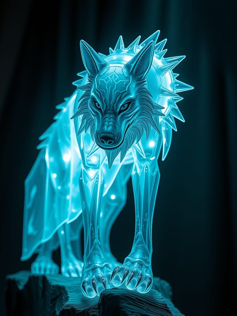 Werewolf in a Tornadic Surreal Landscape of Translucent Poly...