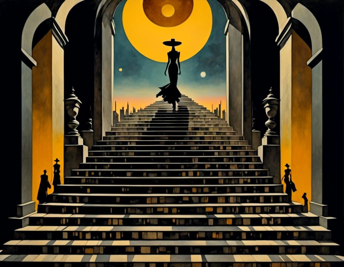 Cyberpunk Dreamscape: Ominous Stairway to Nowhere